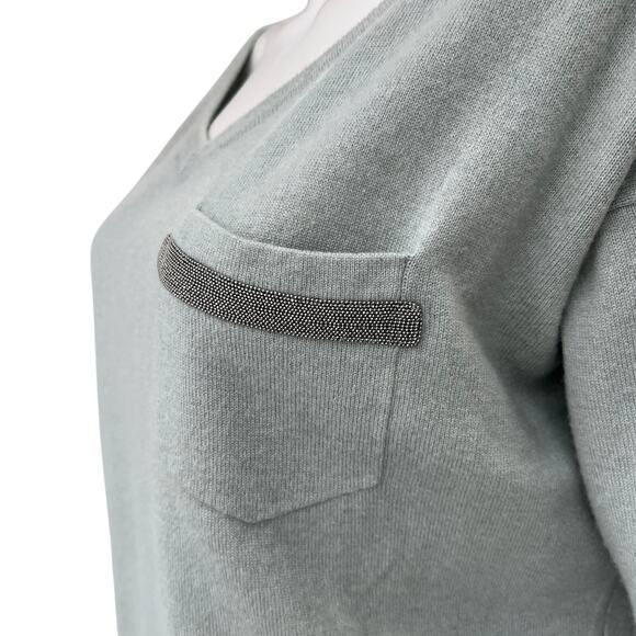 $995 Brunello Cucinelli Sage Teal Cashmere V-Neck Pullover Sweater size Small - Picture 6 of 10